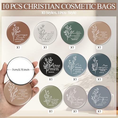 Spanish Christian Makeup Bags & Compact Mirrors Set - Religious Gifts for Women