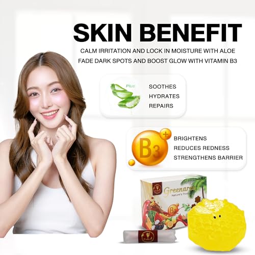 Fruit & Flower-Shaped Natural Soap Bar with Vitamin B3 & Aloe Vera ? Moisturizing, Gentle for Sensitive Skin, Includes Foam Net, Handmade in Thailand ? Body & Hand Use (1 Bar)