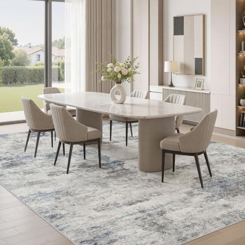8x10 Washable Area Rug for Living Room - Abstract Indoor Carpet, Non-Slip, Grey Blue