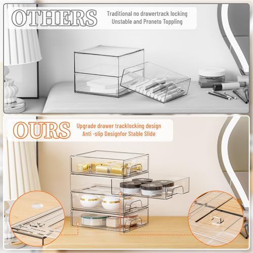 Small Clear Stackable Storage Drawers - 8 Pack, 2.2 Inch Tall Desk Organizer Set