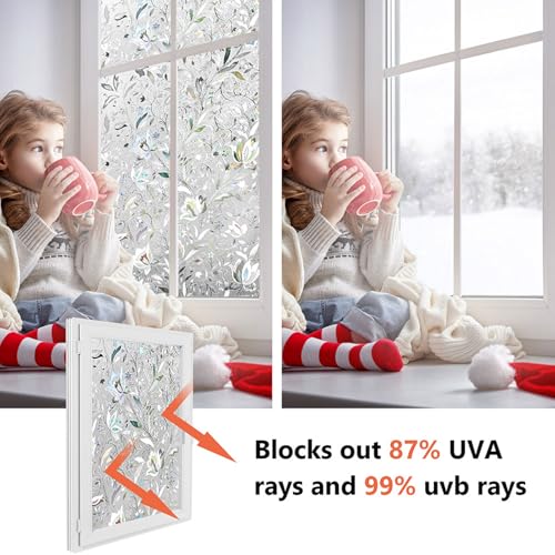 Privacy Window Film - Stained Glass Decorative Frosted Pattern, 45.2 x 157.4 Inches - Clear Variation