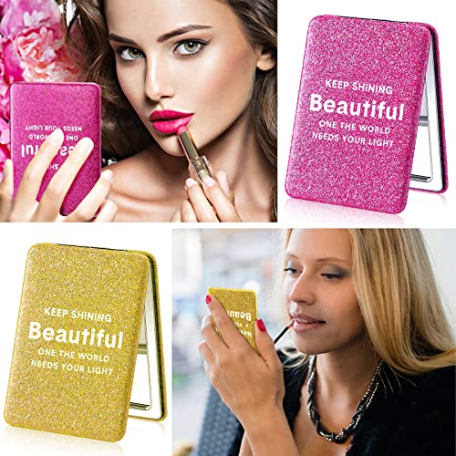 Panelee 8 Pcs Inspirational Compact Mirrors Bulk Glitter Square 1x/ 2X Double Sided Cosmetic Pocket Mirror Folding PU Leather Small Women Day Gift for Women Coworker Employee Sisterhood Party Favor