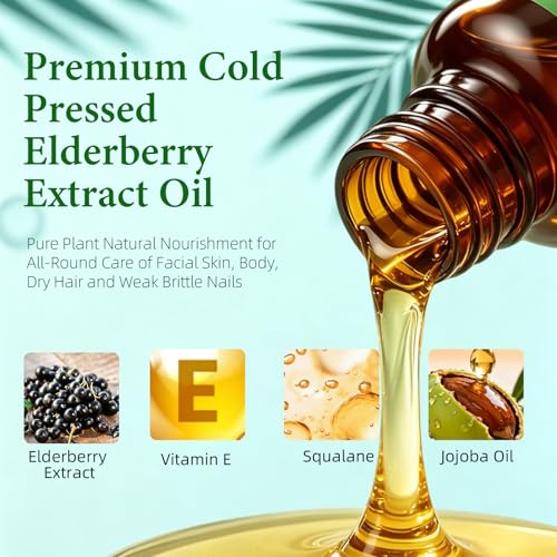 Elderberry Seed Oil - Pure, Cold Pressed Sambucus Nigra Serum for Face, Hair & Nails - Variation 1
