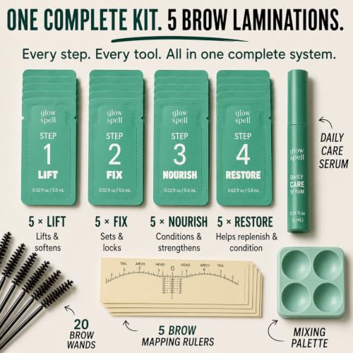 Home Brow Lamination Kit with Mapping Rulers - 5 Complete Treatments