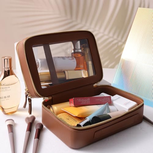 Travel Toiletry Bag with Dual Compartments - Brown, 9x6x4.2 Inches (Variation SHC-TL-2)