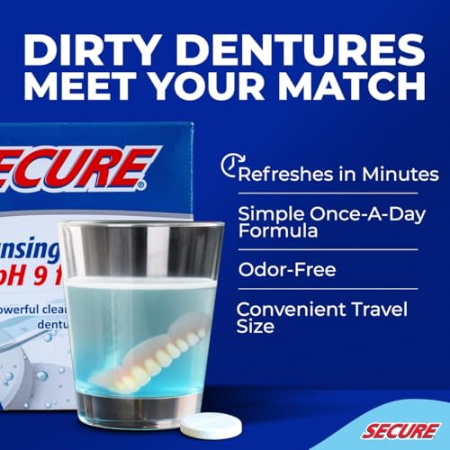Secure Denture Cleaning Tablets - 128 Count, Pack of 4 (32 Tablets per Pack) for Retainers & Nightguards