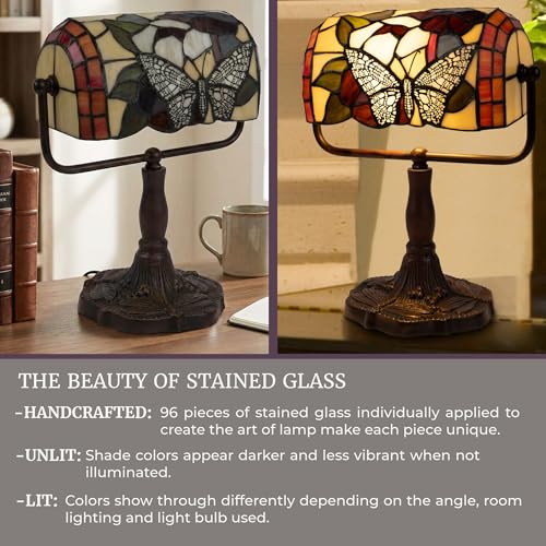 Lavish Home Tiffany Style Bankers Desk Lamp Multicolor Stained Glass Butterfly