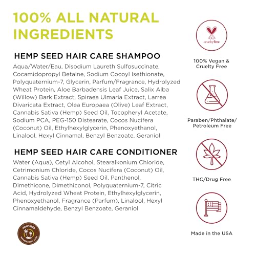 Hemp Seed Hair Care Shampoo + Conditioner, Nag Champa - 8 oz Each - With Hemp Seed Oil & Coconut Oil - Vegan, Cruelty Free