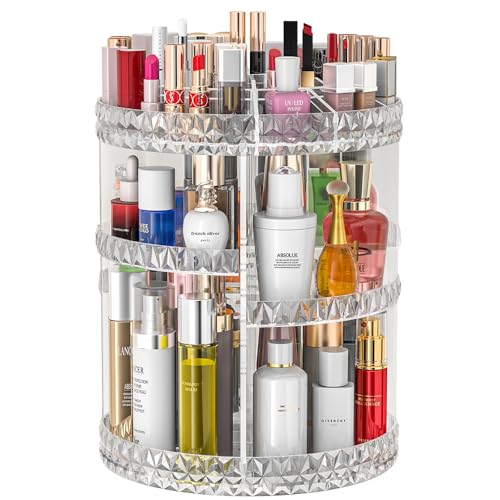 Clear 360 Rotating Makeup Organizer with Large Capacity & Adjustable Shelves - Vanity Storage Rack