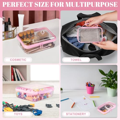 Bottom-Deepened-3 Pack Clear Hard Shell Zipper Case L+M+S,Portable Zipper Bags Waterproof Cosmetics Bags,Organizer Pouch For Snacks,Toy,Diapers,Travel,Pink