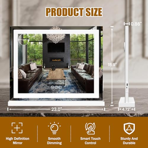 White 23x19 Inch LED Lighted Vanity Mirror with 3 Color Modes & Dimmable Brightness