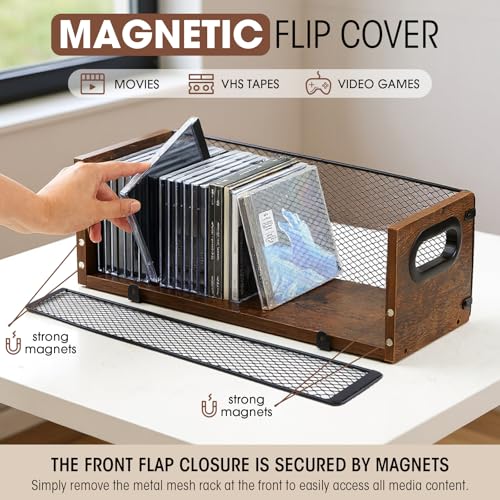 Geelin 4-Pack Wooden CD Storage Box with Metal Mesh Door - Retro Music Organizer