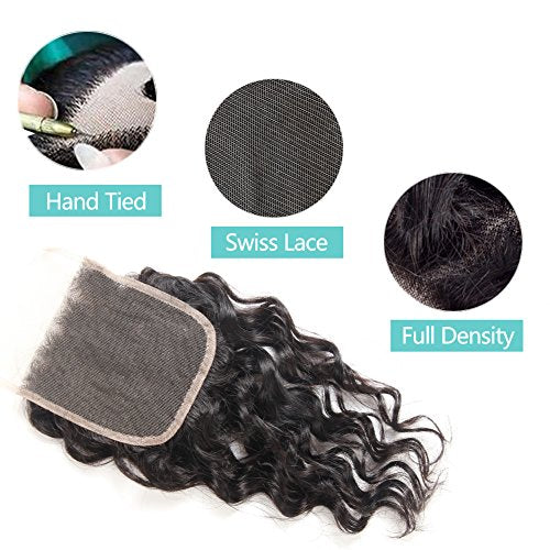 Water Wave Human Hair Bundles with Closure - Virgin 50g Hair Weave for Natural, Bouncy Style