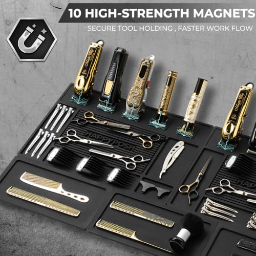 HAPPYPOSH Magnetic Barber Mats – Modular 7-Piece Tool Organizer with Strong Magnets, Extra Large, Professional Workstation Mat