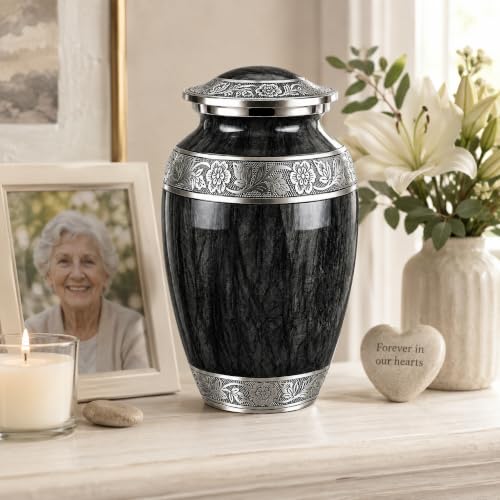 Everlight Memorials Black Watercolor Adult Urn Large – Cremation Memorial for Men & Women