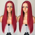 Rose Red Straight Lace Front Wig 26 Inch Glueless Synthetic Hair for Women - FABÉLLE