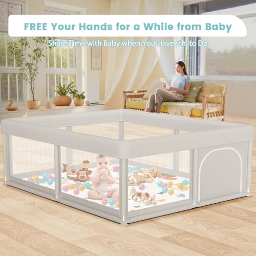 Besuhot Baby Playpen with Mat and Ocean Balls 50x50 Inch, Safe Indoor Outdoor Toddler Play Yard