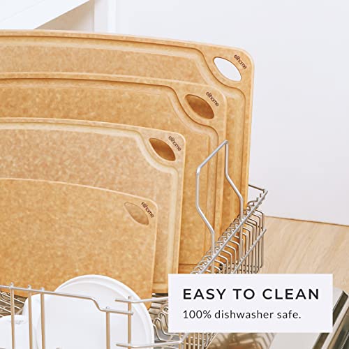3-Pack Kitchen Cutting Boards Set Natural Wood Fiber Composite Juice Grooves - Elihome
