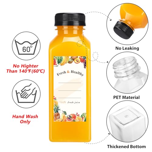 128pcs 12oz Plastic Juice Bottles with Leak-Proof Caps & Labels - Food Grade PET