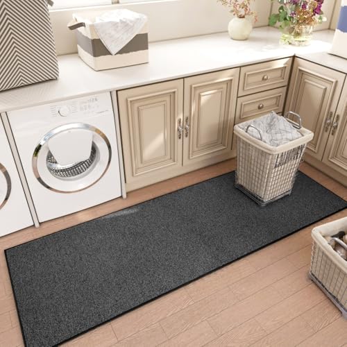 Black 2'6" x 12' Runner Rug with Non-Slip Rubber Backing - Washable Low Pile Carpet for Indoor Hallway Entryway Kitchen Bedroom