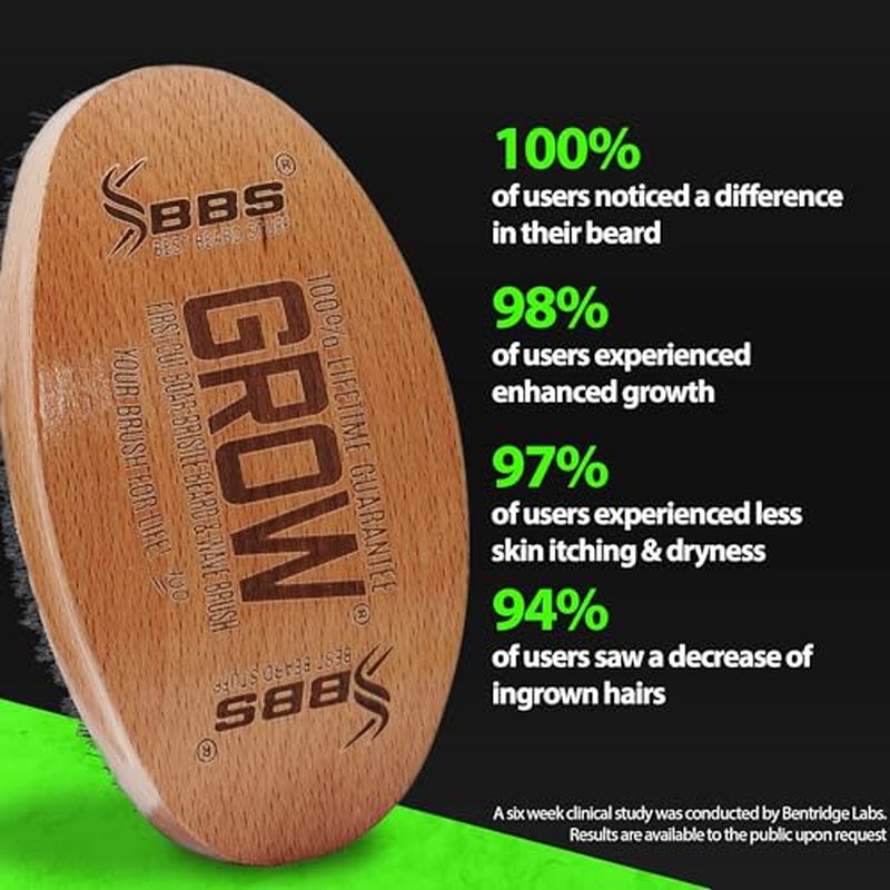 Beard Growth Kit w/ 100% Lifetime Replacement First Cut Boar Bristle Brush/Beard Brush for Men + 2X THICKENING Biotin Mustache Wax, Conditioner, and Softener - Formulated in America