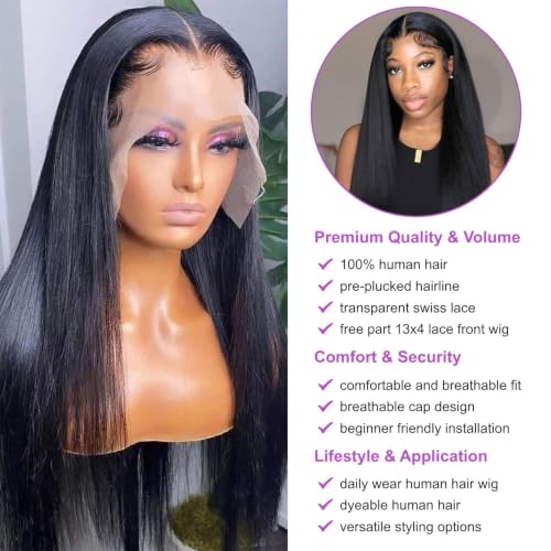 Natural Black Lace Front Wigs Human Hair 22 Inch for Black Women - Glueless