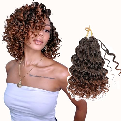Aoisvk Prelooped GoGo Curl Crochet Hair 10 Inch Pack of 8 - 1B/30 Ombre Short Curly Pretwisted Water Wave Boho Hair Extensions