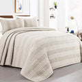 Oversized Seersucker Patchwork Quilt Set - Alaska King 132x120 Beige