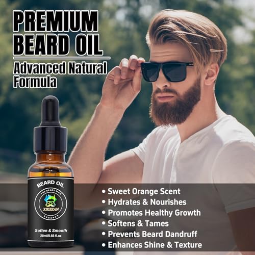 XIKEZAN Black 5-Piece Beard Grooming & Straightening Kit with Oil, Balm, Comb & E-Book