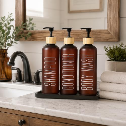 Brown & Bamboo Pump Refillable Shampoo & Conditioner Dispenser Set - 16oz