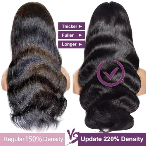 22 Inch Brazilian Virgin Human Hair Lace Front Wigs - Pre Plucked Body Wave, 220% Density, HD Transparent Lace, Glueless Fit