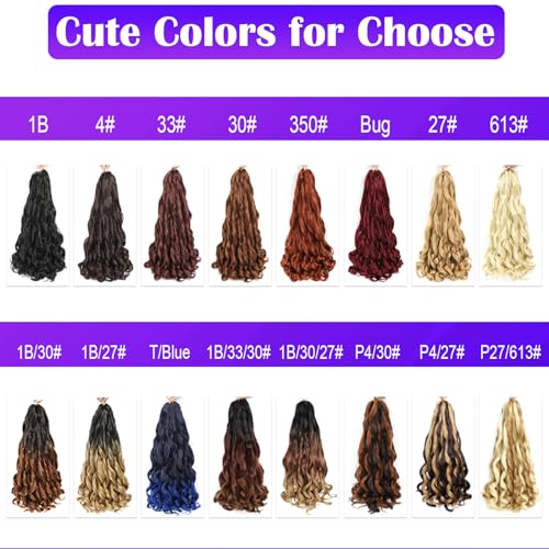 French Curly Braiding Hair 8 Packs Loose Wavy Synthetic Extensions - T/Blue, 18 Inch