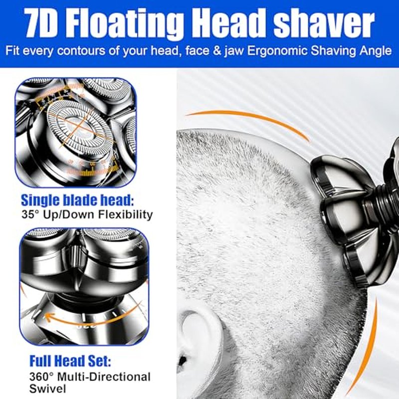 7-Blade Magnetic Shaver Head Replacement for Freebird Head Shave Bald Men - Universal Fit for Most Brand Shavers, Head & Face Grooming (Silver/3Pack)