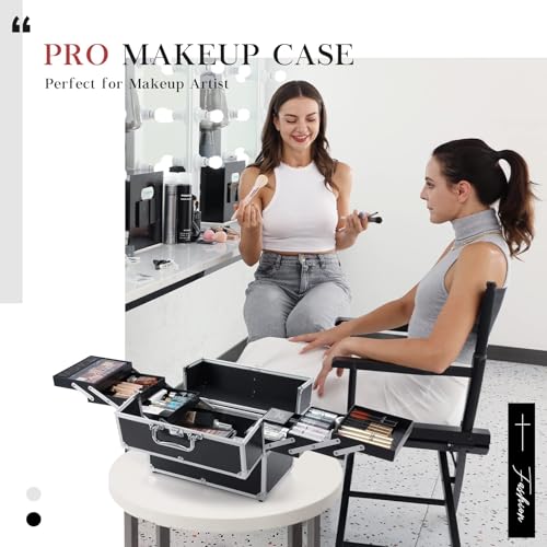 Hododou Extra Large Makeup Train Case with 6 Trays - Black
