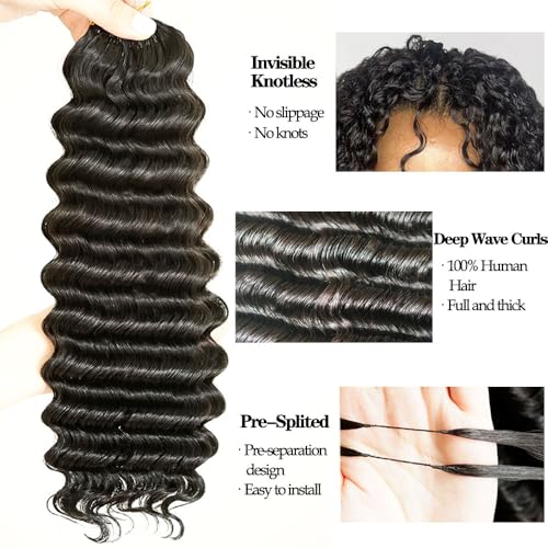 Deep Wave Crochet Hair Extensions 14 Inch 120g Pre-Separated Human Hair for Women - Reusable Micro Twists & Knotless String - Youleas