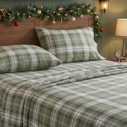 Queen Fitted Sheet Set with Pillowcases - Heartland Plaid Green - Eddie Bauer