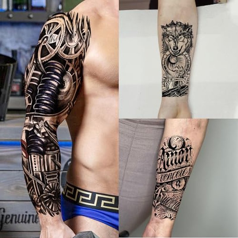 20 Sheets Wolf Beast Full Arm Temporary Tattoos For Men Women Thigh, Large Lion Tribal Eye Sleeve Tattoos For Adults, Long Lasting Temp Bulk Halloween Waterproof Fake Tattoo Stickers Nun Wolf Chicano