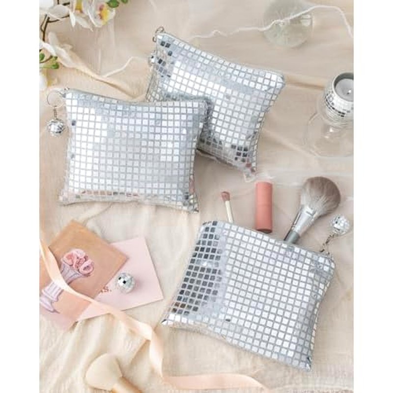 12 Pack Disco Ball Makeup Bag - Disco Party Decorations and Favors, Sequin Mirror Cosmetic Bag for Women