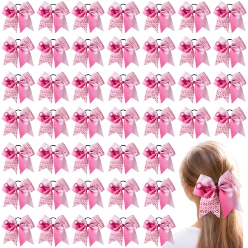 Suncalla 48Pcs Pink Breast Cancer Awareness Cheer Hair Bows Gradient 7'' Bulk