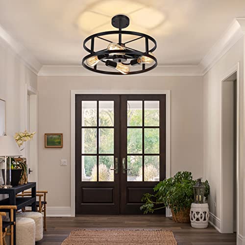 Black Semi Flush Mount Ceiling Light with 4 Lights - Adjustable Farmhouse Industrial Fixture for Kitchen & Dining Room