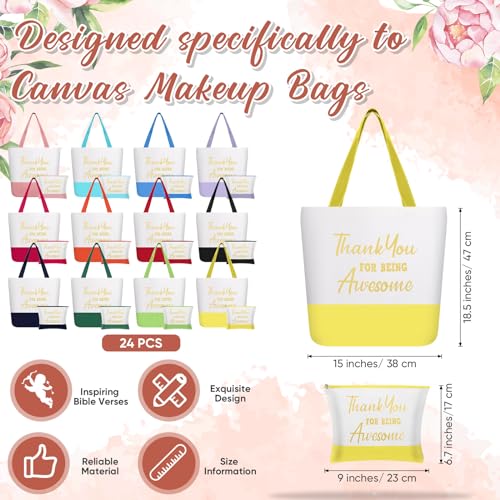 Clysee 24 Pcs Thank You Gifts Bulk for Women Inspirational Teacher Tote Bags Appreciation Canvas Makeup Bags Thank You Being Awesome Bag Christian Gifts for Teacher Nurse Graduation Coworker