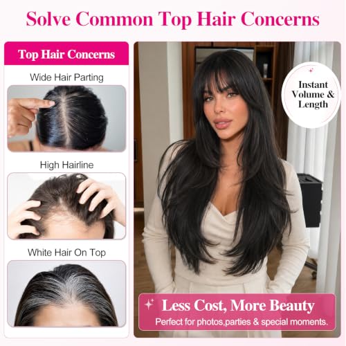 26 Inch Hair Topper for Women with Bangs - Black Brown Thinning Hair Volumizer
