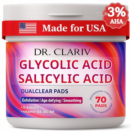 DR. CLARIV Scented Glycolic Acid Pads with AHA BHA for Face, Exfoliating, 70 Count