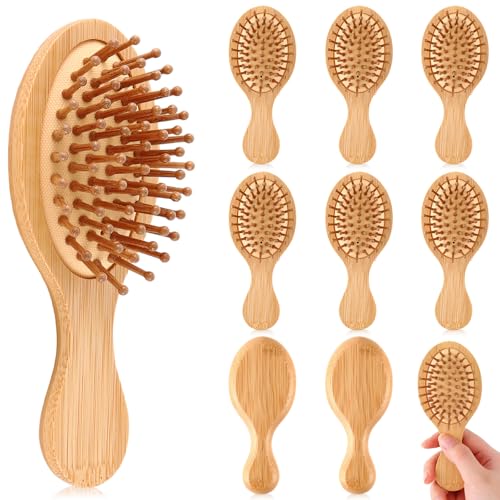 Mini Bamboo Hair Brush Pack - Oval 10 Count Travel Detangling Comb Set