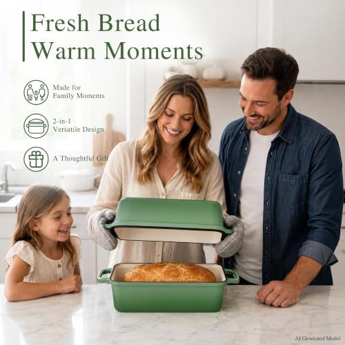 Mezzalur Pistachio Cast Iron Bread Pan with Lid - 11x5 Inch Sourdough Loaf