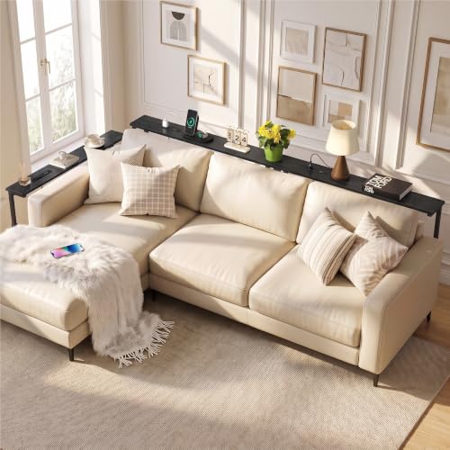 Black Adjustable Height Narrow Sofa Console Table with Charging Station - 78 Inch Variation