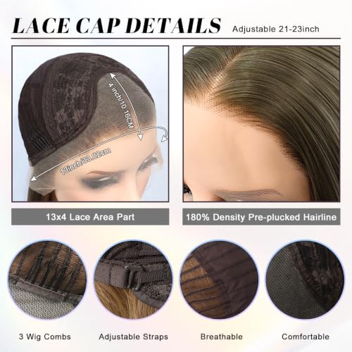 Life Diaries 26 Inch Straight Synthetic Lace Front Wig for Women Dark Brown Blonde Highlights
