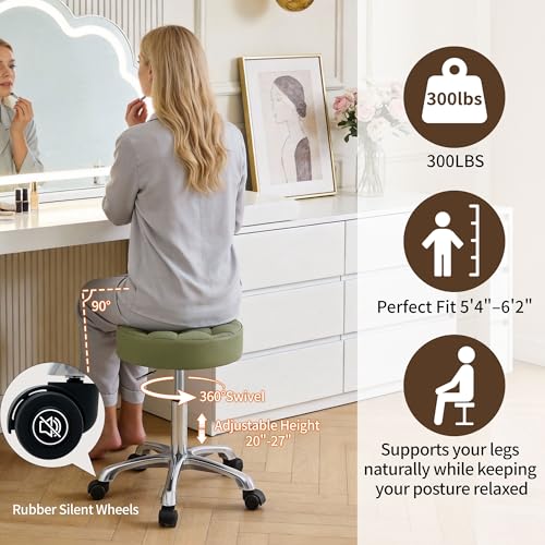 Adjustable Height Swivel Rolling Stool - Backless Green Bar Stools for Hair Stylist & Salon Use