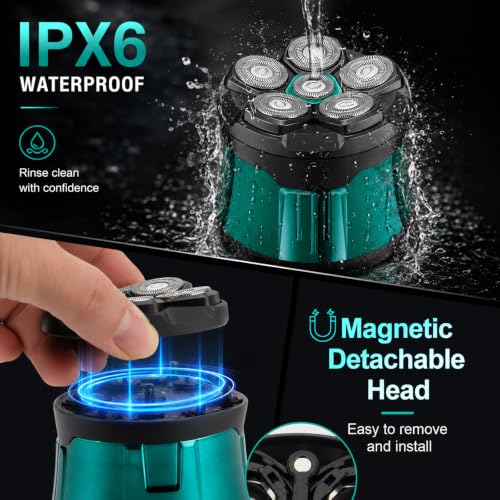 Professional 6D Rotary Head Shaver for Bald Men Waterproof Wet Dry Grooming