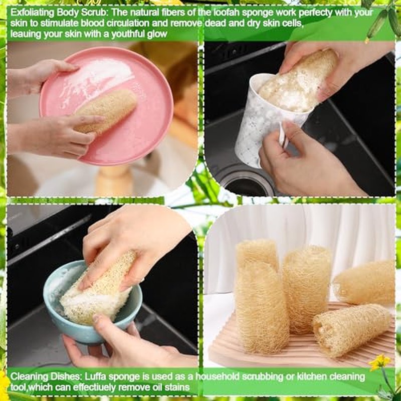 3 PCS 27.6-31.5 inch Large Natural Loofah Sponge Organic Exfoliating Scrubber for Shower Bath Body Dish Cleaning for Men Women